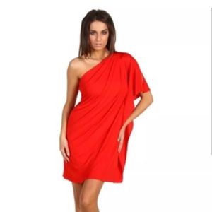 Badgley Mischka one shoulder red dress small